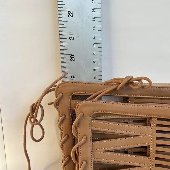 Anne Michelle Knee High Corset Lace‎ Up Caged Stiletto Heel Boot Beige Size 8.5 - Picture 3 of 7